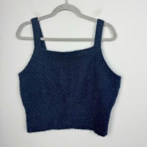 HOUSE OF HARLOW 1960 | Dark Blue Fuzzy Cropped Tank Top Women’s Size X-Large